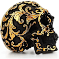 Miniatyrbillede 5 af 5: Kraniefigur Resin Dekorativ Halloween Skulptur Statue Hjem Halloween Ornament (sort og guld) (1 stk)