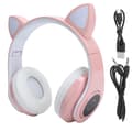 Bluetooth 5.0 Stereo Musikhörlurar Kat Öra Belysning Söta Headset för Unga Människor Rosa Cirkelmönster