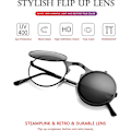 Pikkukuva 3 / 5: Ubiuo Pyöreät Käännettävät Aurinkolasit Miehille ja Naisille - John Lennon Lasit 90-luvun Retro Steampunk Tyyli