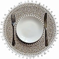 Miniatyrbilde 3 av 5: White Ball C Boho Spisebordsett med 4 Runde Bordbrikker for Vinter Spisestue Middag Moderne Beige Flettet Bord og Løper Høst Sirkel Kjøkken Plac