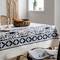 Miniatyrbilde 3 av 5: Bordduk, 100% bomull og lin Boho rektangulær duk, håndblokktrykt blomstrete duk for spisebordsselskaper, bryllup, jul, utendørs,