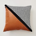 Miniatyrbilde 1 av 4: WEKITY - Dekorative putetrekk 18x18 tommer Kunstlær Søm Lerretet og Houndstooth Mønster Moderne Landsted Putetrekk Sett med 2 - 465