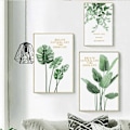 Miniatyrbild 4 av 5: Wekity Botaniska Väggkonsttryck Set om 3 Tropiska Blad Canvas Dekoration Växtblad Boho Väggdekor Bilder Gröna Boho Posters Konstset Badrumsvägg