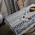 Miniatyrbilde 4 av 5: Bordduk, 100% bomull og lin Boho rektangulær duk, håndblokktrykt blomstrete duk for spisebordsselskaper, bryllup, jul, utendørs,
