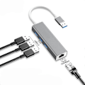 Miniatyrbilde 1 av 5: USB3.0 nettverkskort + USB3.0 hub dual system driverfri aluminiumslegering usb3.0 HUB + gigabit nettverkskort