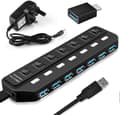 USB-hubb 3.0 7 portars datahubb USB-splitter med individuella strömbrytare