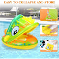 Miniatyrbillede 3 af 5: Baby Pool Float med Solskærm - Oppustelig Svømmering Spædbarn Baby Floatie Spring Float Pool Fit Sikkerhedssæde Børns Vandlegetøj (Grøn-frø)