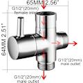 Miniatyrbillede 2 af 5: 2025 Egnet Massiv Messing 3-vejs Ventil G1/2\" Håndbruser Brusekomponenter Universal Beslag, Krom DSF007