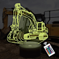 Miniatyrbilde 1 av 5: 3D Nattlampe Gravemaskin for Barn Optisk Illusjon Billampe med 16 Farger Fjernkontroll Endring Bursdag Jul Valentinsdag Gaveide