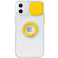 Miniatyrbild 1 av 4: Söt Färgad Ringhållare Glidande Lins Kameraskydd Transparent Mjukt iPhone-skal Gult, iPhone 12 Pro