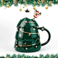 Miniatyrbilde 1 av 5: Julekaffekopp Julekeramikkkopp med Lokk og Rørestav 400ML Juletreform Kaffekopper Søte Julekopper for Festivaler