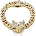 Miniatyrbillede 1 af 5: Butterfly Cuban Armbånd 8 tommer Miami Cuban Link Armbånd Micro Pave Iced Out Bling Butterfly