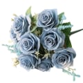 Miniatyrbilde 1 av 5: Kunstige Blå Roser Blomster Silke Blomst Bukett Hjem Hage Dekor Bryllup Roser Blå