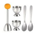 Miniatyrbilde 1 av 5: Egg Cracker Topper Sett Myke Hardkokte Egg Separator Verktøy 2 Eggkopper, 2 Metallskjeer & 1 Mykkokt Egg Kutter eller Åpner