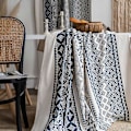 Miniatyrbilde 2 av 5: Bordduk, 100% bomull og lin Boho rektangulær duk, håndblokktrykt blomstrete duk for spisebordsselskaper, bryllup, jul, utendørs,