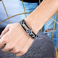 Miniatyrbillede 5 af 5: 2025 Egnet Herre Dame Sort Læder Manchet Armbånd Multi-Lag Ko Læder Håndlavet Vævet Reb Guitar Armbånd