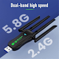 Miniatyrbilde 3 av 5: Nytt USB Nettverkskort 1300M Bluetooth 5.0 2-i-1 Datamaskin 2.4G 5GHZ Trådløs WiFi Mottaker 2.4G Dobbel