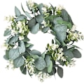 Pikkukuva 1 / 5: 30 cm Tekoeukalyptus-ovikranssi, keväisen vihreä lehtiseppele, tekokranssi etukuistille