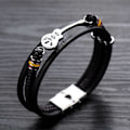 Miniatyrbild 2 av 5: 2025 Lämpligt Herr Dam Svart Läder Manschettarmband Flerlagers Nötskinn Handgjort Vävt Rep Gitarr Armband