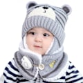 Miniatyrbillede 1 af 5: Vinter Baby Huer, Varm Halstørklæde til Småbørn Vinterhue Sød Strikket Halstørklæde Beanie Baby Øreklap Beanie Hue med Halstørklæde