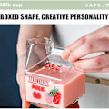 Miniatyrbilde 3 av 5: 350ML Kawaii Firkantet Melkekartong Glasskopp Varmebestandig Søt Jordbær Fersken Frokostkopp Puddingkopp Melkeflasker, C