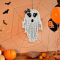 Pikkukuva 1 / 5: Sööt kummitusriipus Halloween-koristeeksi Käsin kudottu valkoinen kummitusriipus, luova kodin seinä-, ovi- ja ikkunariipus Halloween-koristeluun