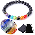 Miniatyrbillede 1 af 5: Tommelfinger Bekymringssten mod Angst - 7 Chakra Healing Krystal Oval Lomme Palmesten Chakra Sten Perlearmbånd Sæt Ædelstene til Meditation Reiki Balancering