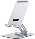 Surfplatteställ, justerbart roterande skrivbordsställ med 360-graders roterande bas, hopfällbart, Galaxy Tab A8/A7 Lite/A7/S8/S7, Tab/Telefoner (4-13\"), silver