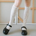 Miniatyrbillede 2 af 5: Kvinders Søde Piger Fiskenet Blonder Knæhøje Strømper Vintage Blomst Vine Jacquard Mønstret Ruffle Trim Lolita Kalv Strømper