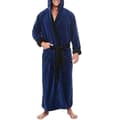 Lång fleece morgonrock för män med huva - S - Mörkblå Svart