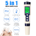 Miniatyrbillede 3 af 5: 5 i 1 Professionel Multi-parameter Combo Testmåler Ph/ec/tds/salinitet/termometer Digital Multifunktionstester Vandkvalitetstester
