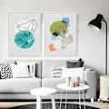 Miniatyrbillede 3 af 5: Wekity Geometrisk Patchwork 1 Væghængt Canvas Print Poster, Enkel Abstrakt Akvarel Kunsttegning Dekoration til Hjemmet Stue Soveværelse Kontor og Børn
