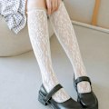 Miniatyrbillede 4 af 5: Kvinders Søde Piger Fiskenet Blonder Knæhøje Strømper Vintage Blomst Vine Jacquard Mønstret Ruffle Trim Lolita Kalv Strømper
