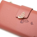 Miniatyrbilde 4 av 5: Sommerfugl Lommebok for Kvinner Lær Bifold Lommebok Dame Lang Clutch Veske Glidelås Kredittkort Holder Organizer, karamell