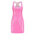 Miniatyrbilde 4 av 5: XYC Kvinner Kunstlær Bodycon Minikjole Kvadratisk Hals Justerbar Stropp Latex Kjole Utgangsfest Clubwear (Rosa M)