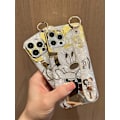 Miniatyrbilde 3 av 4: Tegneserie-deksel til iPhone 12 Pro Max, Søtt Gullfarget Mikke Mus-glitterdeksel med Metallkjedestropp, Håndleddsstropp Stativ Myk TPU Støtsikker Beskyttelse
