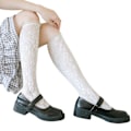 Miniatyrbillede 1 af 5: Kvinders Søde Piger Fiskenet Blonder Knæhøje Strømper Vintage Blomst Vine Jacquard Mønstret Ruffle Trim Lolita Kalv Strømper