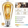 Miniatyrbillede 2 af 5: 6-pak Edison Vintage E27 LED Glødepærer, 6W (erstatter 60W), Retro Pære Ideel Til Nostalgisk Og Retro Belysning, Varm Hvid