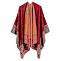 Miniatyrbillede 1 af 2: (Rød) Dame Tæppe Sjaler Wraps Vinter Åben Front Poncho Cape Oversized