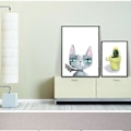 Miniatyrbillede 2 af 5: Wekity Ræv og Kat Væghængt Canvas Print Poster, Simpel Sød Akvarel Kunsttegning Dekoration til Hjemmet Stue Soveværelse Kontor og Børneværelse (Sæt