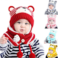 Miniatyrbillede 2 af 5: Vinter Baby Huer, Varm Halstørklæde til Småbørn Vinterhue Sød Strikket Halstørklæde Beanie Baby Øreklap Beanie Hue med Halstørklæde