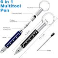 Miniatyrbillede 2 af 5: 6 i 1 Multi Værktøjs Pen til Mænd Inkluderer Kuglepen, Touchscreen Stylus, Lineal, Nøglering, Flad og Stjerneskruetrækker (Sort+Blå)