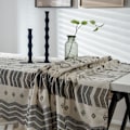 Miniatyrbild 2 av 4: Bordsduk, rektangulär linneduk Boho Farmhouse kraftigt tyg bordsöverdrag, säckvävsrandig geometrisk tvättbar bordsskiva för fester kaffe kök