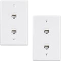 Pikkukuva 1 / 5: 2 kpl 2-porttinen Ethernet-seinälevy, Cat6 naaras-naaras seinäliitin RJ45 Inline Coupler seinäpistorasia, valkoinen