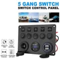 Miniatyrbillede 2 af 5: 5-vejs kontaktpanel, 12V/24V inline sikringsboks LED-kontaktpanel dobbelt USB-stik strømudtag LED volt