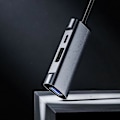 Miniatyrbillede 3 af 5: 3-i-1 Dockingstation 480Mbps 4K@60Hz PD 60W Stor DP DisplayPort+USB-C USB2.0 Mini Hub Adapter