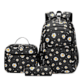 Pikkukuva 1 / 5: Daisy Prints set lounassarjoilla kirjakassi teini-ikäisille tytöille 3 kpl koululaukku ala-asteen oppilaan kirjakassiin Black