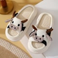 Miniatyrbild 1 av 5: Söt tecknad kanin Kanin Bomull Linne Tofflor Dam Sommar Andas Tjock Plattform Slides Tofflor Kawaii Flip Flops Sandaler Style A 42-43(26-26.5cm)