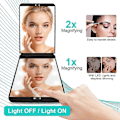 Pikkukuva 5 / 5: Kompakti peili - 1x/2x Suurennus Luonnonvaloa jäljittelevä LED, Himmennettävä 8 LED-valoa Kannettava Kokoontaitettava Matkapeili Taskuun, Laukkuun, Lahjaksi - musta