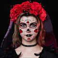 Pikkukuva 2 / 5: Day of the Dead -tatuoinnit - 8 Halloween-väliaikaistatuointitarran setti Da de Los Muertos Glitter Punainen Ruusu Kallo Sokerikallo Valetatuoinnit Halloweeniin